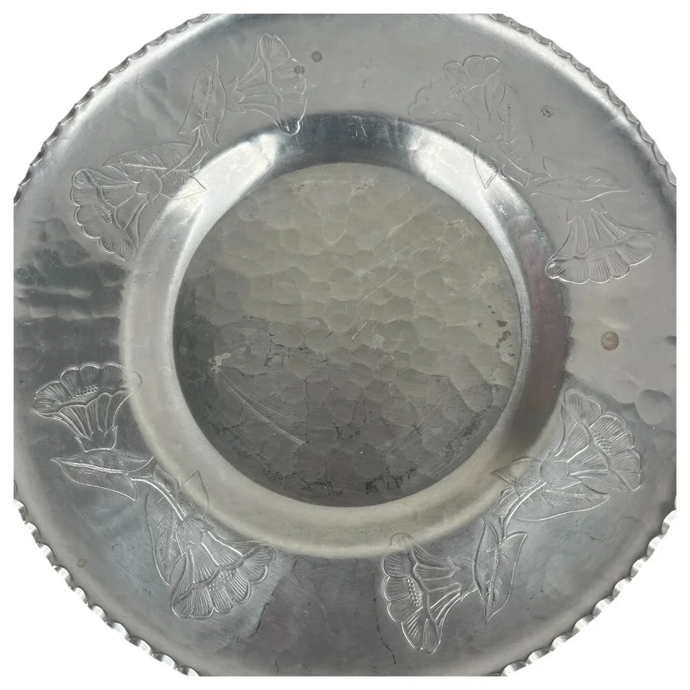 Vintage Farberware Wrought Aluminum Tray Plate‎ Morning Glory Pattern Round USA